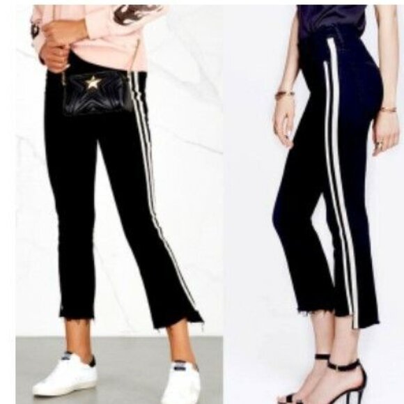 MOTHER Black Cropped Jeans with White Stripes - Picture 1 of 15